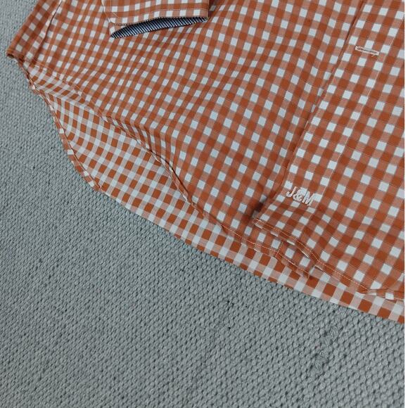 Johnston & Murphy Tailored Fit Shirt Mens Large Orange/White Checkered Casual - Picture 4 of 13